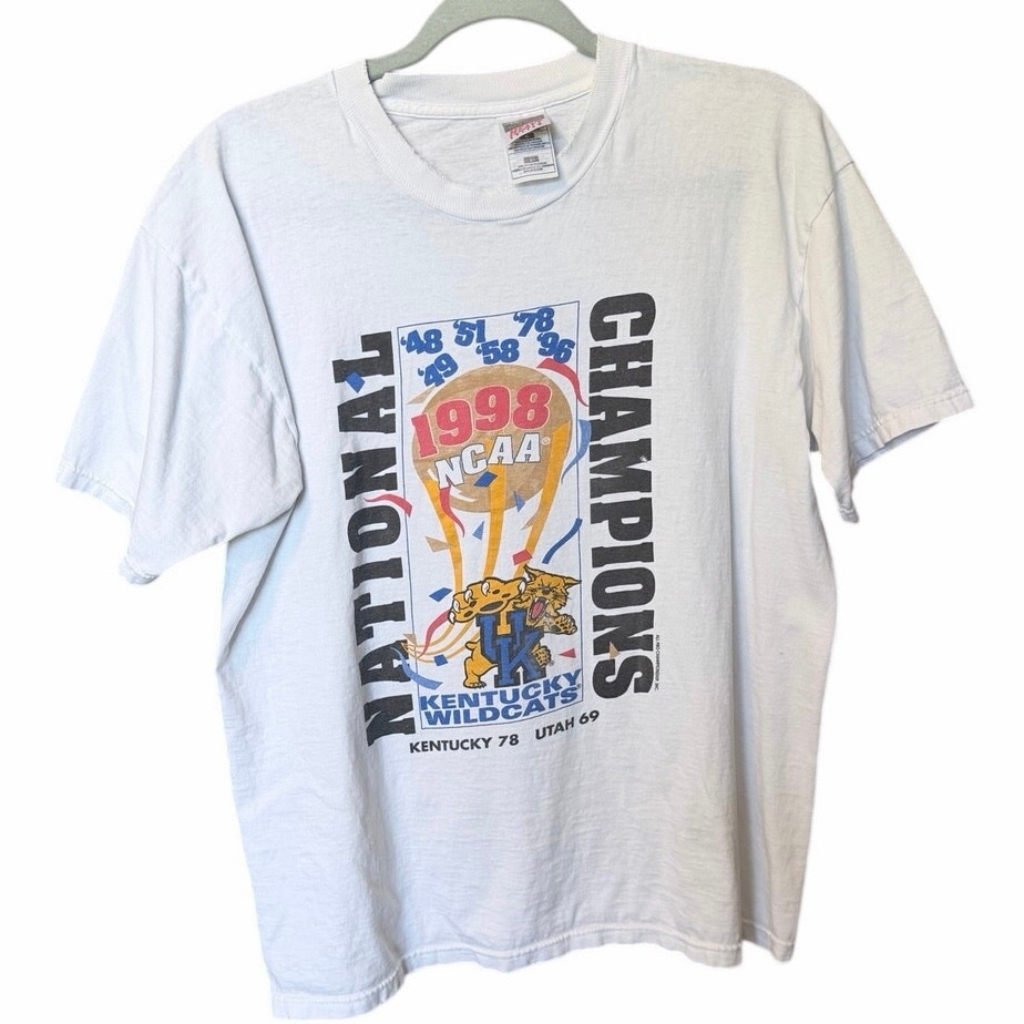 Vintage 1998 Wcaa Basketball National Championship White Tshirt Tee L Kentucky